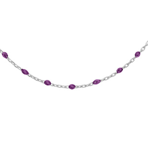 Collier Sautoir en argent rhodié chaîne avec olives couleur violet transparent 60+10cm