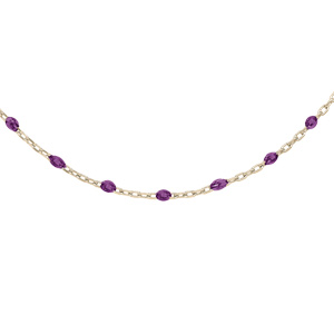 Collier Sautoir en argent et dorure jaune chaîne avec olives couleur violet transparent 60+10cm