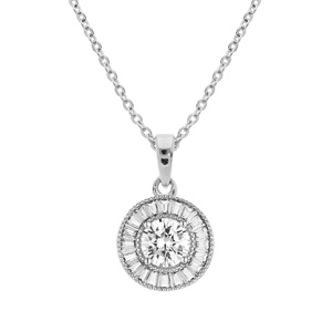 Collier en argent rhodié chaîne avec pendentif rond oxydes blancs sertis 40+5cm