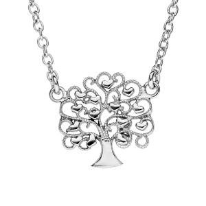 Collier en argent rhodié avec Pendentif arbre de vie ajourée avec coeurs 40+5cm