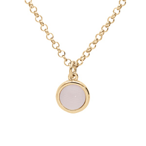 Collier en argent et dorure jaune chaîne avec pendentif Oeil de chat rose 42+3cmcm
