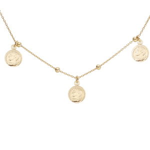 Collier en argent et dorure jaune pampilles pièces romaine 40+4cm