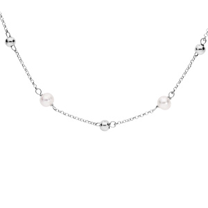 Collier en argent rhodié boules et perles blanches d'eau douce 42+3cm