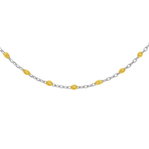 collier sautoir en argent rhodié chaîne avec olives couleur jaune tansparent 60+10cm
