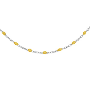 Collier Sautoir en argent rhodié chaîne avec olives couleur jaune tansparent 60+10cm
