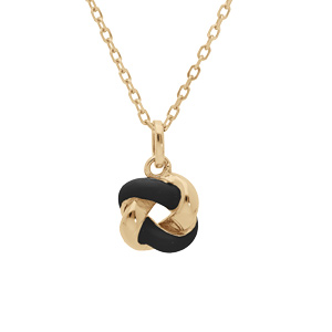 Collier en argent doré chaîne avec pendentif rosas et couleur noire 42+3cm