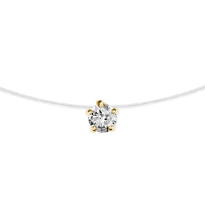 Collier en argent et dorure jaune fil nylon avec solitaire oxyde blanc 5mm 37cm