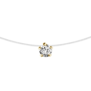 Collier en argent et dorure jaune fil nylon avec solitaire oxyde blanc 5mm 39cm
