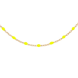 Collier en argent et dorure jaune chaîne avec olives couleur jaune fluo 40+5cm