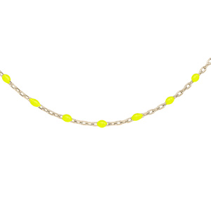 Collier Sautoir en argent et dorure jaune chaîne avec olives couleur jaune fluo 60+10cm