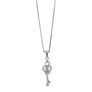 Collier en argent rhodié chaîne avec pendentif clef ornée d'oxydes blancs - longueur 42cm