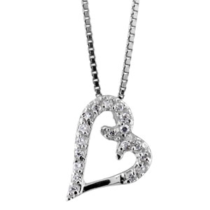 Collier en argent rhodié chaîne avec pendentif coeur évidé orné d’oxydes blancs suspendu en biais – longueur 42cm