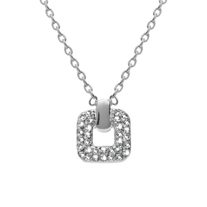 Collier argent rhodié pendentif carré oxydes blancs sertis réglable 38 à 42cm