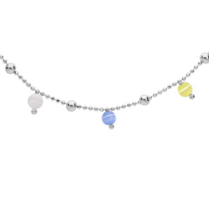 Collier en argent rhodié avec boules verres pastels 40+5cm