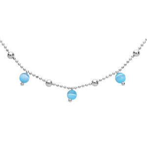 Collier en argent rhodié avec boules verres bleus 40+4cm
