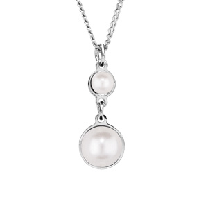 Collier en argent rhodié avec Pendentif 2 pierres rondes blanches en verre de Swarovski 40+4cm