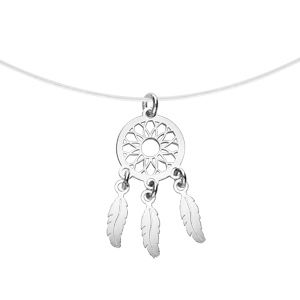 Collier en argent rhodié fil nylon et pendentif attrape rêve moyen modèle 39cm