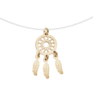 Collier en argent et dorure jaune fil nylon et pendentif attrape rêve moyen modèle 39cm
