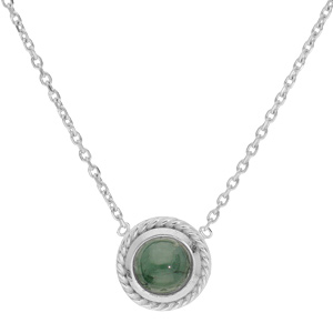 Collier en argent rhodié chaîne avec pendentif de Jade verte ronde véritable 37,5+4cm