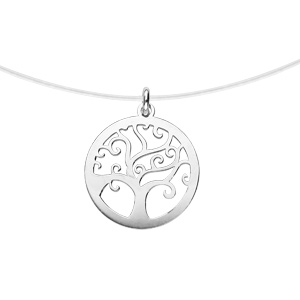 Collier en argent rhodié fil nylon et pendentif arbre de vie grand modèle 40cm