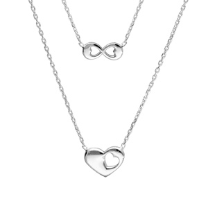 Collier en argent rhodié 2 rangs infini et coeur 40+5cm