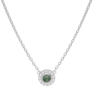 Collier en argent rhodié chaîne avec pendentif de Jade verte véritable et oxydes blancs sertis 37,5+