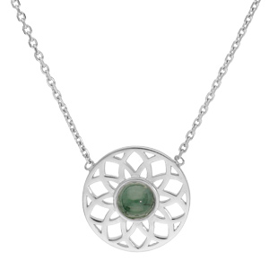 Collier en argent rhodié chaîne avec pendentif ajouré et pierre Jade verte véritable 37,5+4cm
