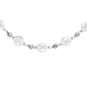 Collier en argent rhodié pastilles infini et boules diamantées 37+5cm