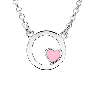 Collier en argent rhodié cercle avec petit coeur rose 35+5cm