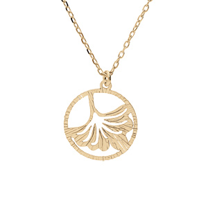 Collier en argent et dorure jaune chaîne avec pendentif anneau ajourée 15mm et motif feuille 40+5cm