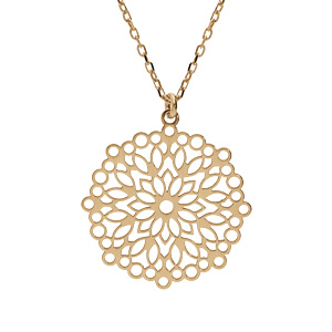 Collier en argent et dorure jaune chaîne avec pendentif mandala ajouré 23mm 40+5cm