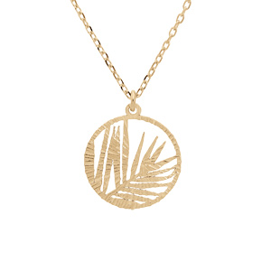 Collier en argent et dorure jaune chaîne avec pendentif anneau ajourée 15mm motif feuillage 40+5cm