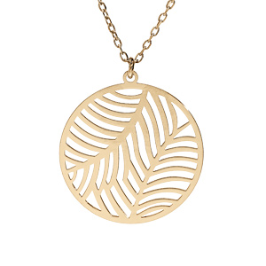 Collier en argent et dorure jaune chaîne avec pendentif anneau ajourée 15mm motif feuillage stylisé 