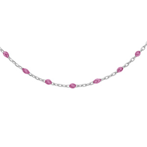 Collier en argent rhodié chaîne avec olives couleur framboise translucide 40+5cm
