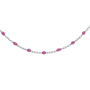 Collier Sautoir en argent rhodié chaîne avec olives couleur framboise transparent 60+10cm