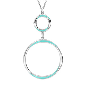 Collier en argent rhodié avec pendentif 2 cercles couleur turquoise 42+3cm