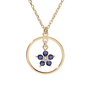 Collier en argent et dorure jaune chaîne avec pendentif anneau et étoile d’oxydes bleu 40+5cm