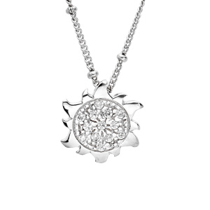 Collier en argent rhodié chaîne avec pendentif soleil oxydes blancs sertis 42+3cm