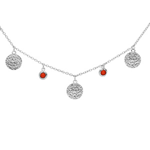 Collier en argent rhodié pampilles antiques et perles couleur corail 40+4cm