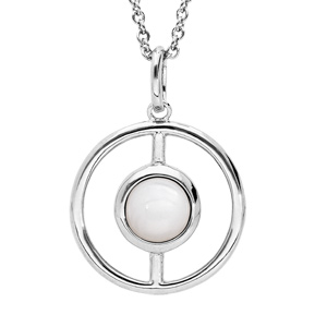 Collier en argent rhodié chaîne avec pendentif rond évidé et Nacre véritable 40+4cm
