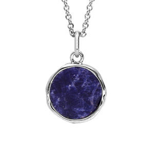 Collier en argent rhodié chaîne avec pendentif Sodalite véritable surface irrégulière 40+4cm
