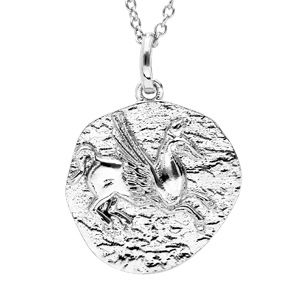 Collier en argent rhodié chaîne avec pendentif motif monnaie grecque finition antique 40+4cm
