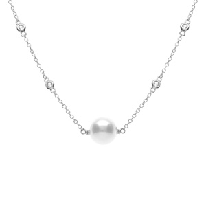 Collier argent rhodié perle blanche réglable 42 à 45cm