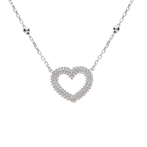 Collier argent rhodié chaîne boules coeur perlé réglable 42 à 45cm