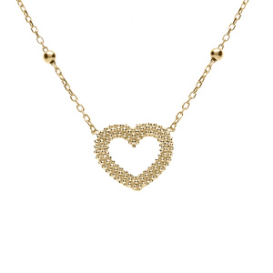 Collier argent doré chaîne boules coeur perlé réglable 42 à 45cm