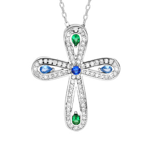 Collier en argent rhodié chaîne avec pendentif croix empierrée 40+5cm