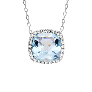 Collier en argent rhodié massif collection joaillerie chaîne avec pendentif gros carré Topaze bleue 