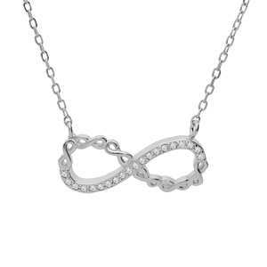 Collier en argent rhodié chaîne avec pendentif infini et oxydes blancs sertis 44cm réglable 42 et 40
