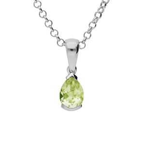 Collier en argent rhodié chaîne avec pendentif Péridot véritable forme de poire 8x6mm longueur 40+5c
