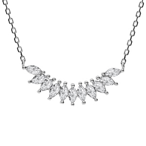 Collier en argent rhodié chaîne avec navettes d’oxydes blancs 42+3cm